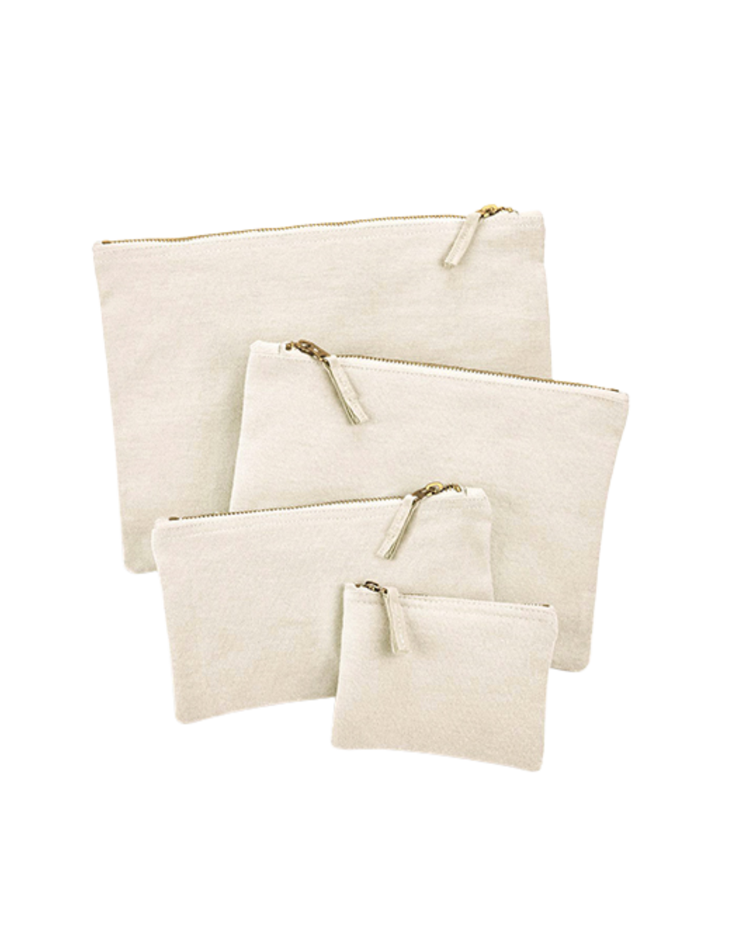 4 naturfarbene Täschchen schön aufgestellt zur Demonstration der Größenunterschiede