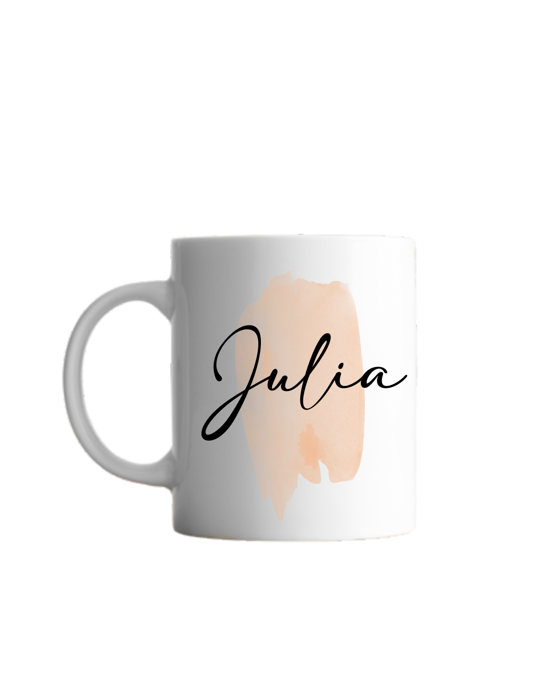 oranger Pinselstrich Aquarell und darüber schwarze geschwungene Schrift "Julia"