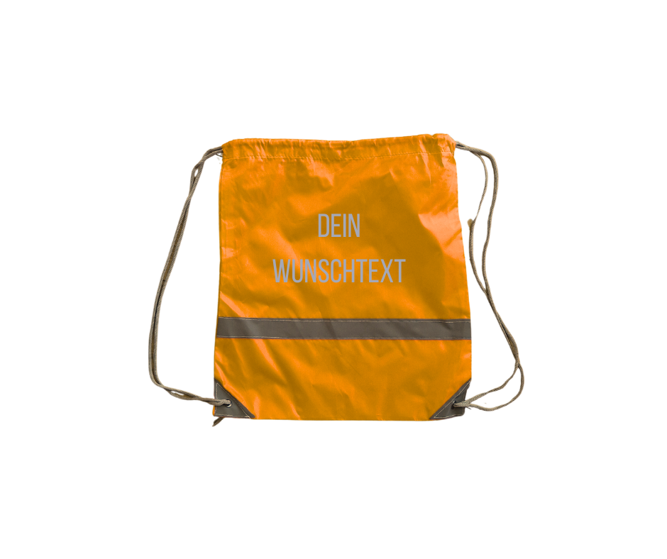 oranges Turnsackerl mit Reflektorstreifen und reflektierendem Wunschtext
