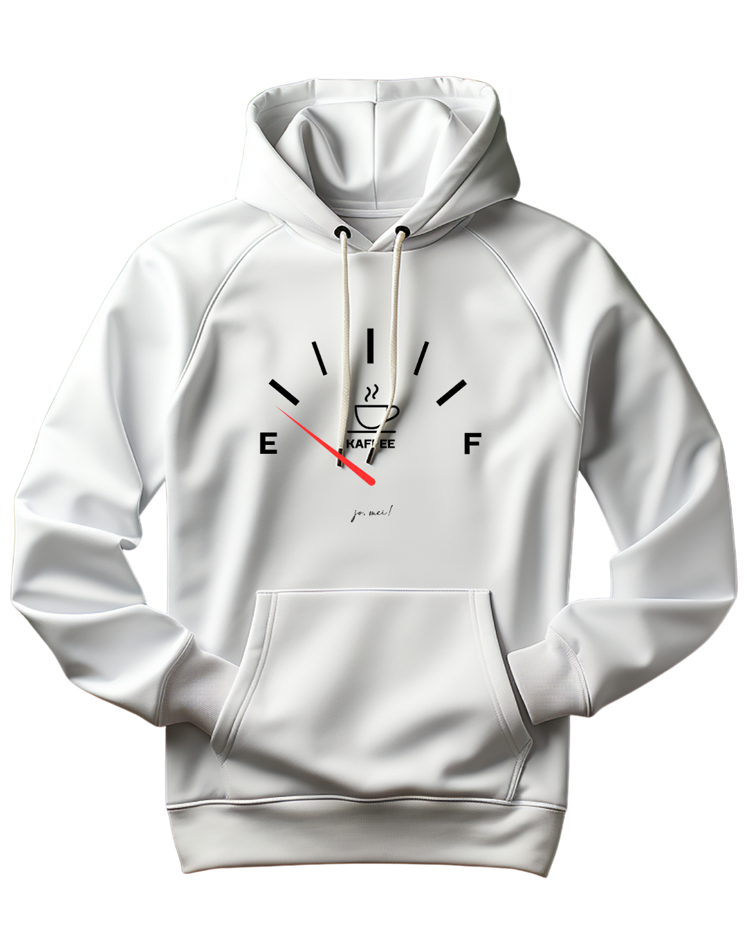 weißer Unisex Kapuzenpulli mit leerem Kaffeetank-Design