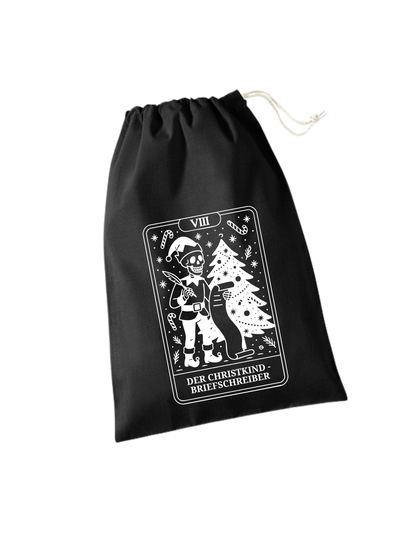 schwarzes Adventkalendersackerl, weißes Skelett-Designs: Der Christkindbriefschreiber