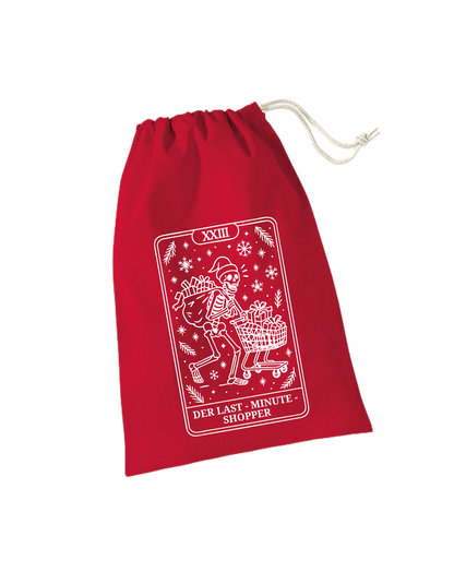 rotes Adventkalendersackerl, weißes Skelett-Designs: Der Las-Minute_shopper