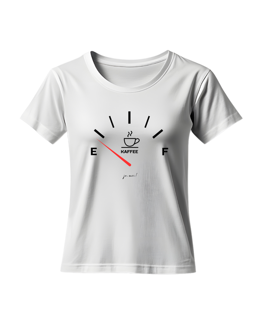 weißes feminines Leiberl mit leerem Kaffeetank-Design